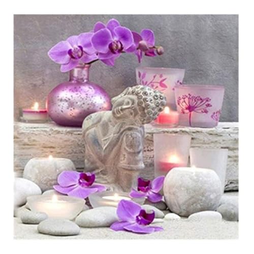 DOUKOYEE Diamond Painting für Erwachsene Blumen Buddha und Kerze Bilder DIY 5D Diamant Malerei Kit Stickerei Set Kreuzstich Diamant Painting Bilder Wall Home Room Decoration (A) von DOUKOYEE