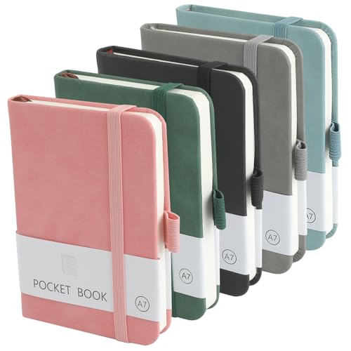 DOULEIN A7 Notizbuch,5 Stück Mini Pocket Notizbuch Taschennotizbuch Tragbares Mini Tagebuch Notizblock PU Leather Kleines Hardcover-Tagebuch für Kinder und Erwachsene von DOULEIN