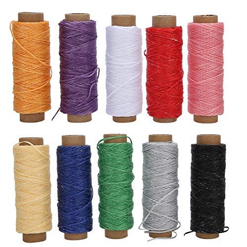 10 Farben/Packung, 50 m, 150D Baumwolle, gewachstes Garn, Lederhandwerk, Handnähzubehör, geeignet für Geldbörsen, Gepäck, Zeltnähen 10 Farben/Packung, 50 m, 150D Baumwolle, gewachstes Garn, Lederhandwerk, Handnähzubehör, geeignet für Geldbörsen, Gepäck, Zeltnähen von DOUQIFEI