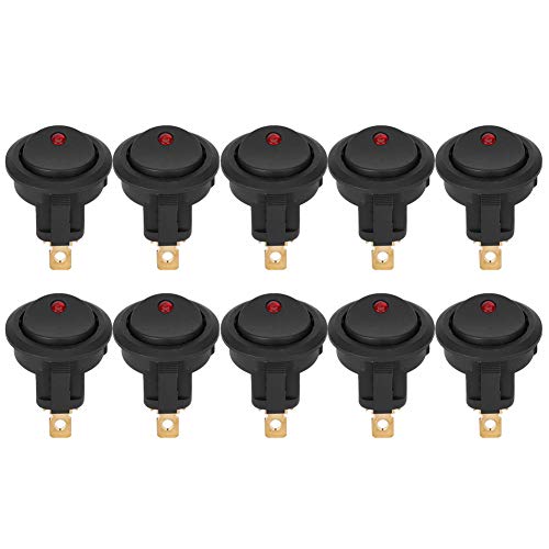 10 Stück Rundschalter ON OFF SPST Schalter 12V wasserdicht mit LED Beleuchtung silberne Klemmen 3 polig für Autos Boote Caravan rot von DOUQIFEI