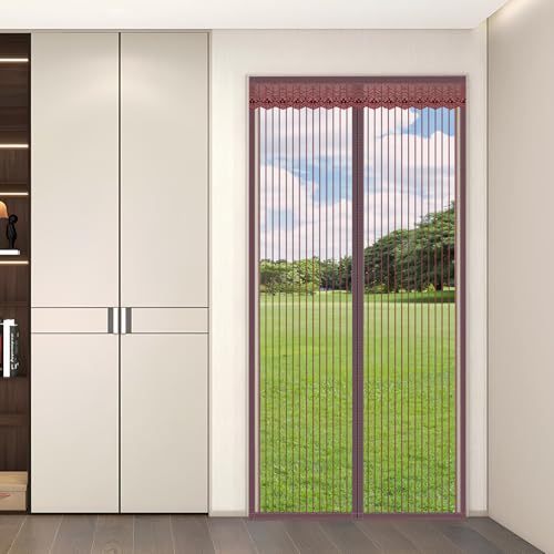 Hochdichtes magnetisches Fliegengitter für Haus und Terrasse, solides kaffeebraun, reißfest, mit Magnetverschluss, 95 x 220 cm (Breite x Höhe) von DOUSMHII