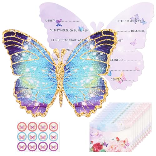 DOUUCO 12 Set Einladungskarten Kindergeburtstag Mädchen, mit 12 Briefumschläge und 12 Kleines Etikett, Kindergeburtstag Schmetterling Einladungen, Schmetterling Partyeinladungen Einladungskarten DOUUCO 12 Set Einladungskarten Kindergeburtstag Mädchen, mit 12 Briefumschläge und 12 Kleines Etikett, Kindergeburtstag Schmetterling Einladungen, Schmetterling Partyeinladungen Einladungskarten von DOUUCO