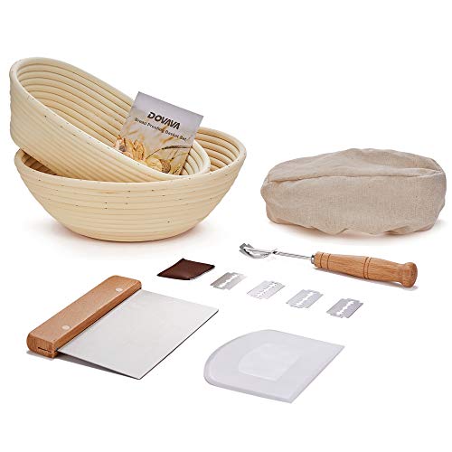 DOVAVA Gärkörbchen Rund & Oval 2er Set, ø25 cm, Gärkorb Brot mit Teigschaber Silikon & Edelstahl, Bäckermesser mit 5 Rasierklinge, Leineneinsatz Liner für Brot und Brotteig - Peddigrohr DOVAVA Gärkörbchen Rund & Oval 2er Set, ø25 cm, Gärkorb Brot mit Teigschaber Silikon & Edelstahl, Bäckermesser mit 5 Rasierklinge, Leineneinsatz Liner für Brot und Brotteig - Peddigrohr von DOVAVA