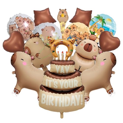 DOWNDRIFT 15 Stück Capybara Geburtstag Deko Capybara Geburtstag Luftballon Capibara Folienballon Geburtstags Capibara Geburtstagsdeko Cartoon Luftballons Set für Kinder Geburtstags Party Deko von DOWNDRIFT