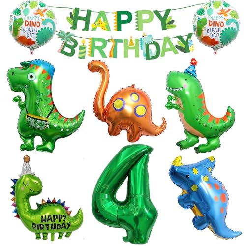 DOWNDRIFT Dino Geburtstag Deko 4 Jahre,Kindergeburtstag Dinosaurier Geburtstag Deko 4 Jahre Ballons Dino Dinosaurier Geburtstag Deko Dino Kindergeburtstag,für Dino Party Dschungel Party Kinder von DOWNDRIFT