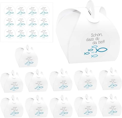DOWNDRIFT Geschenkbox Kommunion 48 Stück Taufe Geschenkboxen Taufe Geschenkboxen Konfirmation Fisch Kartonage Taufe Geschenkbox Klein Kommunion für Gäste Hochzeit Süßigkeiten Box Einladungskarte von DOWNDRIFT