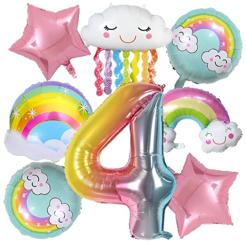 DOWNDRIFT Regenbogen Geburtstagsdeko Mädchen 4 Jahre,Geburtstag Regenbogen Deko,Luftballon Regenbogen,Regenbogen Deko Kindergeburtstag,Regenbogen Wolken Geburtstags Dekoration Luftballons für Mädchen von DOWNDRIFT