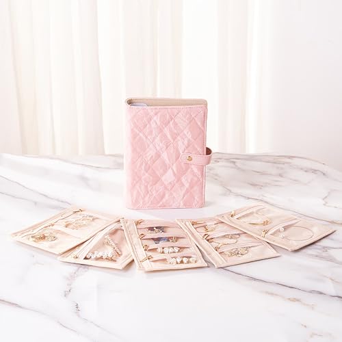 DOXINGKAI Muttertagsgeschenke, Reise-Schmuck-Organizer, Schmuckaufbewahrungsbuch, Ringbuch mit transparentem Reißverschluss, Samt, Schmuckbeutel für Ringe, Halsketten, Ohrringe (Rosa) von DOXINGKAI