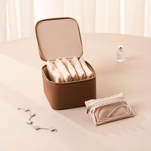 DOXINGKAI Reise-Schmuck-Organizer, Mutter-Geschenke, Schmuckschatulle mit 6 Samtbeuteln mit Reißverschluss für Frauen, Lehrer, Wertschätzungsgeschenke, Hochzeit, Geburtstag, trendige Sachen für Frauen von DOXINGKAI