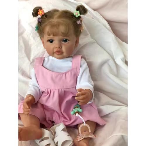 DOYSDJH Lebensecht Reborn Baby 22 Zoll 55cm Weiche Silikonpuppe Reborn Baby MäDchen Rosa Kleidung, Reborn Puppen Lebensecht Vollsilikon-Puppe Sammlerkollektion Jungen & MäDchen Spielzeug Geschenk von DOYSDJH