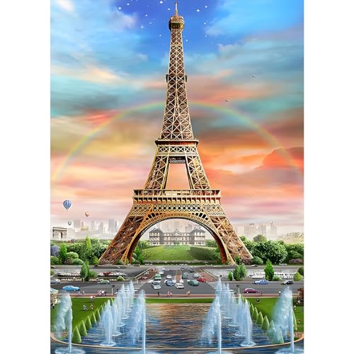 DPHERO 5D Diamond Painting Eiffelturm Diamant Painting Bilder Sonnenuntergang Diamond Kunst Erwachsene Diamond Painting Bilder Diamant Bilder Kinder DIY Cross Stickerei Malerei Kits Wand Dekor 30x40cm von DPHERO