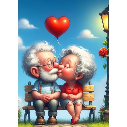 DPHERO DIY Alter Mann Diamant Painting Kits Bilder für Erwachsene Anfänger,5D Liebespaar Diamond Painting Set,DIY Herz Runde Steine Diamant Kunst Kits, Diamant Art für Zuhause Dekor 30x40 cm von DPHERO