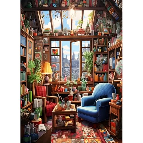 DPHERO DIY Arbeitszimmer Diamant Painting Kits Bilder für Erwachsene Anfänger,5D Fenster Diamond Painting Set,DIY Runde Steine Landschaft Diamant Kunst Kits, Diamant Art für Zuhause Dekor 30x40 cm von DPHERO
