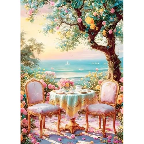 DPHERO DIY Baum am Meer Diamant Painting Kits Bilder für Erwachsene Anfänger,5D Esstisch Diamond Painting Set,DIY Runde Steine Sonnenuntergang Diamant Kunst Kits, Diamant Art für Zuhause Dekor 30x40cm von DPHERO