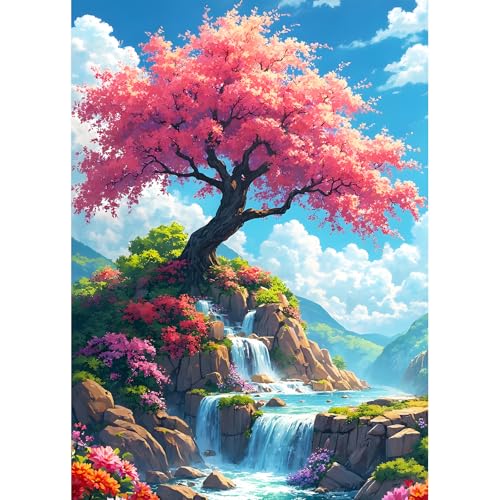 DPHERO DIY Baum des Lebens Diamant Painting Kits Bilder für Erwachsene Anfänger,5D Wasserfall Diamond Painting Set,DIY Runde Steine Diamant Kunst Kits, Blumen Diamant Art für Zuhause Dekor 30x40 cm von DPHERO