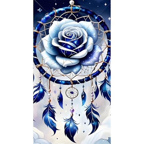 DPHERO DIY Blaue Rose Diamant Painting Kits Bilder für Erwachsene Anfänger,5D Traumfänger Diamond Painting Set,DIY Runde Steine Feder Diamant Kunst Kits, Diamant Art für Zuhause Dekor 40x70 cm DPHERO DIY Blaue Rose Diamant Painting Kits Bilder für Erwachsene Anfänger,5D Traumfänger Diamond Painting Set,DIY Runde Steine Feder Diamant Kunst Kits, Diamant Art für Zuhause Dekor 40x70 cm von DPHERO