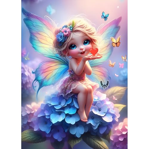 DPHERO DIY Cartoon Fee Elfe Diamant Painting Kits Bilder für Erwachsene Anfänger,5D Schmetterling Diamond Painting Set,DIY Blumen Runde Steine Diamant Kunst Kits, Diamant Art für Zuhause Dekor 30x40cm von DPHERO
