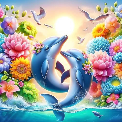DPHERO DIY Delphin Diamant Painting Bilder für Erwachsene Anfänger,5D Liebespaar Diamond Painting Set,DIY Blumen Runde Steine Diamant Kunst Kits, Diamant Art für Zuhause Dekor 30x30 cm von DPHERO