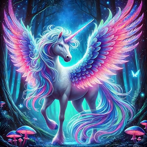 DPHERO DIY Fantasie Einhorn Diamant Painting Bilder für Erwachsene Anfänger,5D Flügel Diamond Painting Set,DIY Traumland Runde Steine Diamant Kunst Kits, Diamant Art für Zuhause Dekor 30x30 cm von DPHERO