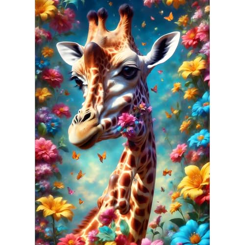 DPHERO DIY Fantasie Giraffe Diamant Painting Bilder für Erwachsene Anfänger,5D Bunte Blumen Diamond Painting Set,DIY Giraffe Runde Steine Diamant Kunst Kits, Diamant Art für Zuhause Dekor 30x40 cm von DPHERO