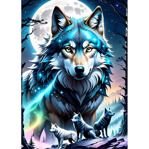 DPHERO DIY Fantasie Wölfe Diamant Painting Kits Bilder für Erwachsene Anfänger,5D Mond Diamond Painting Set,DIY Traumland Runde Steine Diamant Kunst Kits, Diamant Art Kits für Zuhause Dekor 30x40 cm von DPHERO