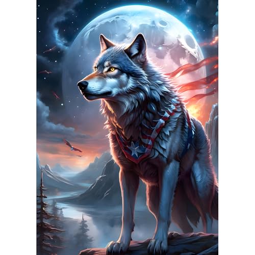 DPHERO DIY Fantasie Wölfe Diamant Painting Kits Bilder für Erwachsene Anfänger,5D Mond Diamond Painting Set,DIY Traumland Runde Steine Diamant Kunst Kits, Wolf Diamant Art für Zuhause Dekor 30x40 cm von DPHERO