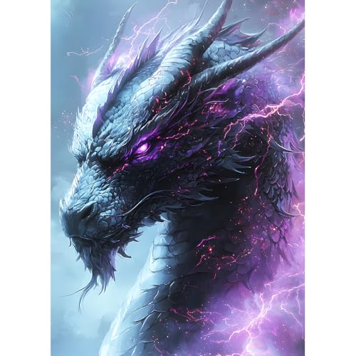 DPHERO DIY Fantasiedrache Diamant Painting Kits Bilder für Erwachsene Anfänger,5D Blitz Diamond Painting Set,DIY Runde Steine Drache Diamant Kunst Kits, Diamond Art für Zuhause Dekor 30x40 cm von DPHERO