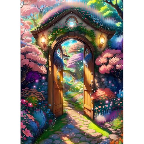 DPHERO DIY Garten Diamant Painting Bilder für Erwachsene Anfänger,5D Blumen Diamond Painting Set,DIY Traumland Runde Steine Diamant Kunst Kits, Diamant Painting für Zuhause Dekor 30x40 cm von DPHERO