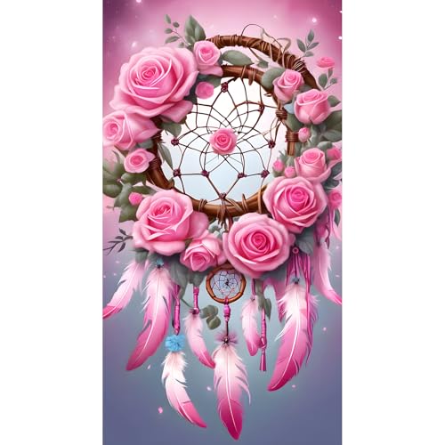 DPHERO DIY Großformat Diamant Painting Kits Bilder für Erwachsene Anfänger,5D Rosa Blumen Diamond Painting Set,DIY Runde Steine Traumfänger Diamant Kunst Kits, Diamond Art für Zuhause Dekor 40x70 cm von DPHERO