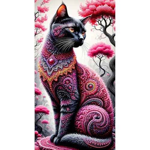 DPHERO DIY Großformat Diamant Painting Kits Bilder für Erwachsene Anfänger,5D Schwarze Katze Diamond Painting Set,DIY Runde Steine Mandala Diamant Kunst Kits, Diamond Art für Zuhause Dekor 40x70 cm von DPHERO
