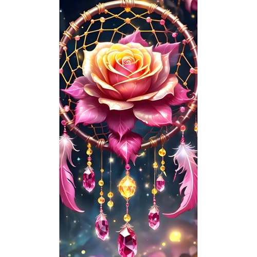 DPHERO DIY Großformat Diamant Painting Kits Bilder für Erwachsene Anfänger,5D Traumfänger Diamond Painting Set,DIY Runde Steine Rosen Diamant Kunst Kits, Diamond Art für Zuhause Dekor 40x70 cm von DPHERO