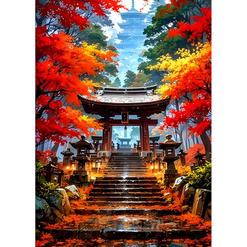 DPHERO DIY Japanische Architektur Diamant Painting Kits Bilder für Erwachsene Anfänger,5D Wald Diamond Painting Set,DIY Runde Steine Diamant Kunst Kits, Baum Diamant Art für Zuhause Dekor 30x40 cm von DPHERO