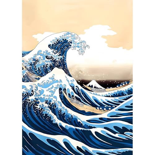DPHERO DIY Japanische Wellen Diamant Painting Kits Bilder für Erwachsene Anfänger,5D Spray Diamond Painting Set,DIY Runde Steine Fantasie Diamant Kunst Kits, Diamond Art für Zuhause Dekor 30x40 cm von DPHERO