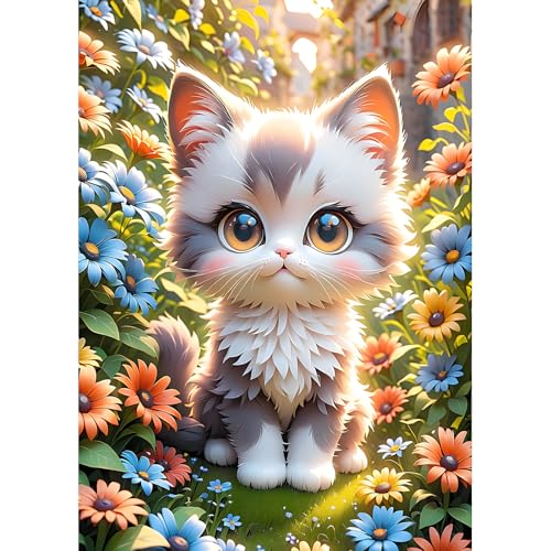 DPHERO DIY Katze Diamant Painting Bilder für Erwachsene Anfänger,5D Blumen Diamond Painting Set,DIY Runde Steine Sonnenschein Diamant Kunst Kits,Fantasie Diamant Painting für Zuhause Dekor 30x40 cm von DPHERO