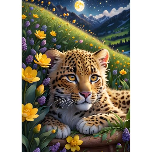 DPHERO DIY Leopard Diamant Painting Bilder für Erwachsene Anfänger,5D Mondnacht Diamond Painting Set,DIY Runde Steine Blumen Diamant Kunst Kits,Haus Diamant Painting für Zuhause Dekor 30x40 cm DPHERO DIY Leopard Diamant Painting Bilder für Erwachsene Anfänger,5D Mondnacht Diamond Painting Set,DIY Runde Steine Blumen Diamant Kunst Kits,Haus Diamant Painting für Zuhause Dekor 30x40 cm von DPHERO