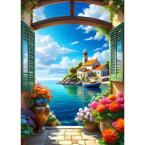DPHERO DIY Meerblick Diamant Painting Bilder für Erwachsene Anfänger,5D Blumen Diamond Painting Set,DIY Runde Steine Haus Diamant Kunst Kits, Diamant Painting für Zuhause Dekor 30x40 cm DPHERO DIY Meerblick Diamant Painting Bilder für Erwachsene Anfänger,5D Blumen Diamond Painting Set,DIY Runde Steine Haus Diamant Kunst Kits, Diamant Painting für Zuhause Dekor 30x40 cm von DPHERO
