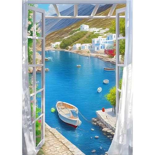 DPHERO DIY Meerblick Diamant Painting Bilder für Erwachsene Anfänger,5D Fenster Diamond Painting Set,DIY Runde Steine Boot Diamant Kunst Kits, Diamant Painting für Zuhause Dekor 30x40 cm DPHERO DIY Meerblick Diamant Painting Bilder für Erwachsene Anfänger,5D Fenster Diamond Painting Set,DIY Runde Steine Boot Diamant Kunst Kits, Diamant Painting für Zuhause Dekor 30x40 cm von DPHERO