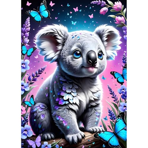 DPHERO DIY Niedlicher Koala Diamant Painting Bilder für Erwachsene Anfänger,5D Blumen Diamond Painting Set,DIY Schmetterling Runde Steine Diamant Kunst Kits, Diamant Art für Zuhause Dekor 30x40 cm von DPHERO