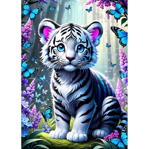 DPHERO DIY Niedlicher Tiger Diamant Painting Bilder für Erwachsene Anfänger,5D Blumen Diamond Painting Set,DIY Schmetterling Runde Steine Diamant Kunst Kits, Diamant Art für Zuhause Dekor 30x40 cm DPHERO DIY Niedlicher Tiger Diamant Painting Bilder für Erwachsene Anfänger,5D Blumen Diamond Painting Set,DIY Schmetterling Runde Steine Diamant Kunst Kits, Diamant Art für Zuhause Dekor 30x40 cm von DPHERO