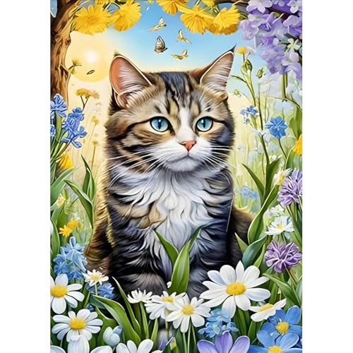 DPHERO DIY Niedliches Kätzchen Diamant Painting Kits Bilder für Erwachsene Anfänger,5D Bunte Blumen Diamond Painting Set,DIY Runde Steine Diamant Kunst Kits, Diamant Art für Zuhause Dekor 30x40 cm von DPHERO