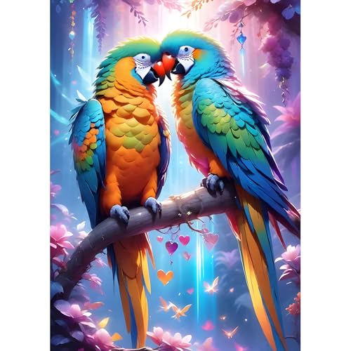 DPHERO DIY Papageien Diamant Painting Bilder für Erwachsene Anfänger,5D Vögel Diamond Painting Set,DIY Runde Steine Liebende Diamant Kunst Kits,Blumen Diamant Painting für Zuhause Dekor 30x40 cm von DPHERO