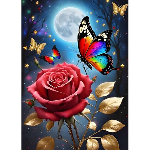 DPHERO DIY Rosen Diamant Painting Bilder für Erwachsene Anfänger,5D Schmetterling Diamond Painting Set,DIY Blumen Runde Steine Diamant Kunst Kits, Diamant Painting für Zuhause Dekor 30x40 cm DPHERO DIY Rosen Diamant Painting Bilder für Erwachsene Anfänger,5D Schmetterling Diamond Painting Set,DIY Blumen Runde Steine Diamant Kunst Kits, Diamant Painting für Zuhause Dekor 30x40 cm von DPHERO
