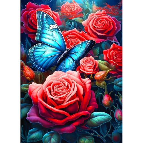 DPHERO DIY Rosen Diamant Painting Bilder für Erwachsene Anfänger,5D Schmetterling Diamond Painting Set,DIY Rote Blumen Runde Steine Diamant Kunst Kits, Diamant Painting für Zuhause Dekor 30x40 cm DPHERO DIY Rosen Diamant Painting Bilder für Erwachsene Anfänger,5D Schmetterling Diamond Painting Set,DIY Rote Blumen Runde Steine Diamant Kunst Kits, Diamant Painting für Zuhause Dekor 30x40 cm von DPHERO