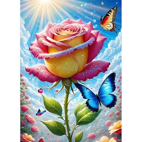 DPHERO DIY Rosenblüten Diamant Painting Bilder für Erwachsene Anfänger,5D Schmetterling Diamond Painting Set,DIY Runde Steine Diamant Kunst Kits,Blumen Diamant Painting für Zuhause Dekor 30x40 cm DPHERO DIY Rosenblüten Diamant Painting Bilder für Erwachsene Anfänger,5D Schmetterling Diamond Painting Set,DIY Runde Steine Diamant Kunst Kits,Blumen Diamant Painting für Zuhause Dekor 30x40 cm von DPHERO