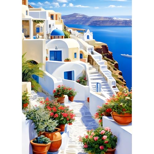 DPHERO DIY Santorin Diamant Painting Bilder für Erwachsene Anfänger,5D Blumen Diamond Painting Set,DIY Ägäisches Meer Runde Steine Diamant Kunst Kits, Diamant Art für Zuhause Dekor 30x40 cm DPHERO DIY Santorin Diamant Painting Bilder für Erwachsene Anfänger,5D Blumen Diamond Painting Set,DIY Ägäisches Meer Runde Steine Diamant Kunst Kits, Diamant Art für Zuhause Dekor 30x40 cm von DPHERO