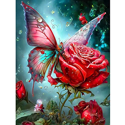 DPHERO DIY Schmetterling Diamant Painting Bilder für Erwachsene Kinder,5D Blumen Diamond Painting Set,DIY Strass Bilder Rose Diamant Kunst Kits,Runde Steine Diamant Painting für Zuhause Dekor 30x40cm von DPHERO