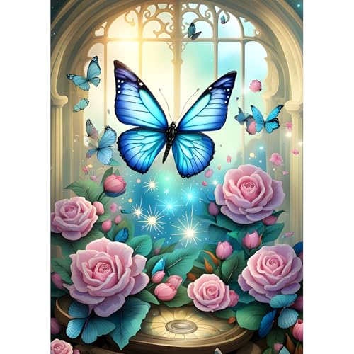 DPHERO DIY Schmetterling Diamant Painting Kits Bilder für Erwachsene Anfänger,5D Fenster Diamond Painting Set,DIY Blumen Runde Steine Diamant Kunst Kits, Diamant Art für Zuhause Dekor 30x40 cm von DPHERO