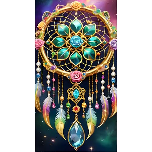 DPHERO DIY Traumfänger Diamant Painting Kits Bilder für Erwachsene Anfänger,5D Mandala Diamond Painting Set,DIY Runde Steine Feder Diamant Kunst Kits, Diamant Art für Zuhause Dekor 40x70 cm von DPHERO