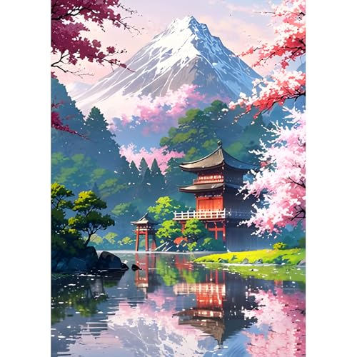 DPHERO DIY Verschneite Berge Diamant Painting Kits Bilder für Erwachsene Anfänger,5D Spiegelung Diamond Painting Set,DIY Runde Steine Diamant Kunst Kits, Baum Diamant Art für Zuhause Dekor 30x40 cm von DPHERO