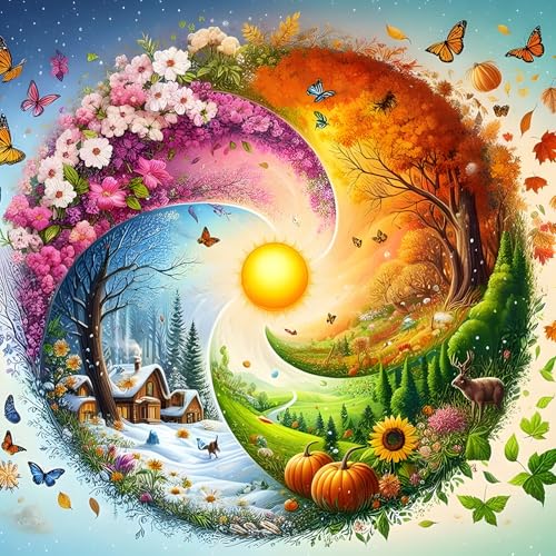 DPHERO DIY Vier Jahreszeiten Diamant Painting Bilder für Erwachsene Anfänger,5D Schmetterling Diamond Painting Set,DIY Tai Chi Runde Steine Diamant Kunst Kits, Diamant Art für Zuhause Dekor 30x30 cm von DPHERO
